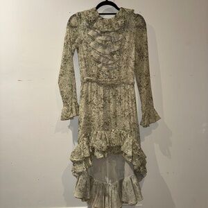 GIAMBATTISTA VALLI silk ruffled leaf print low high dress